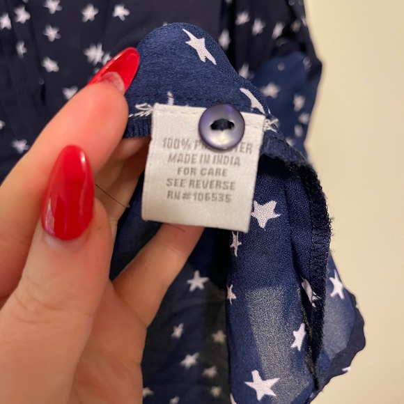 Larsen Gray Navy and White Star Button Down Blouse Size Medium - Picture 4 of 9